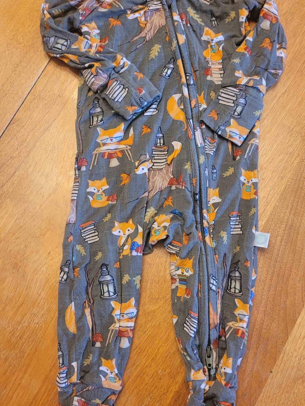 Kids Fox Print Zipper One-Piece Pajamas - Gray